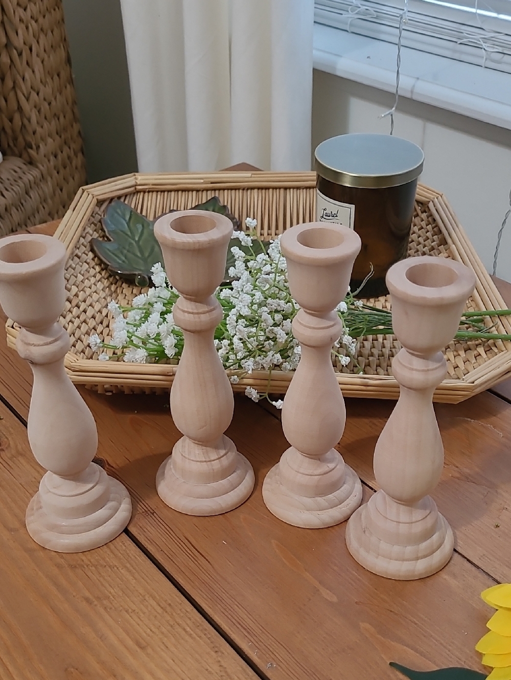 4 Natural Wood Candlesticks - Picture 1 of 2